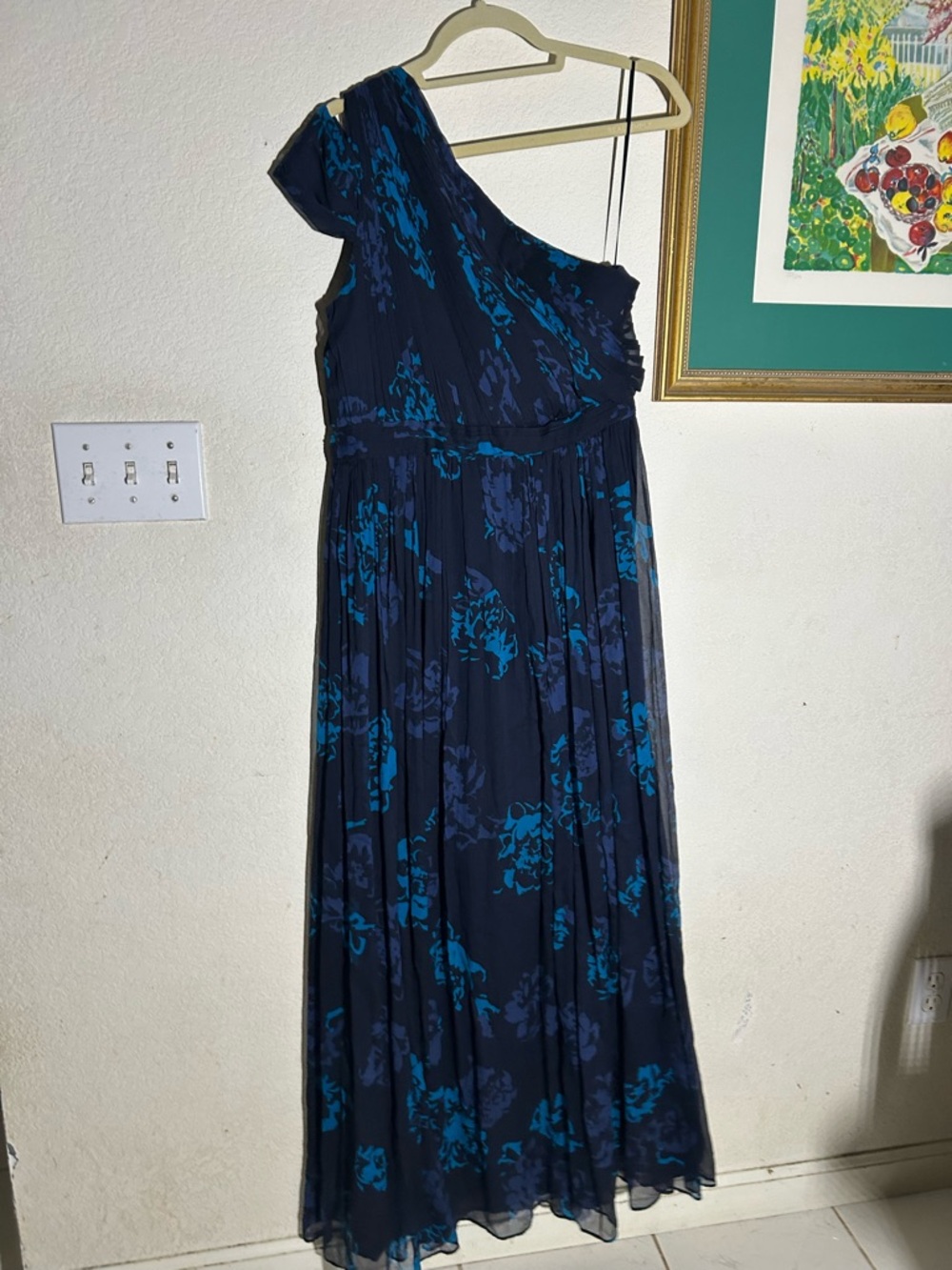 J. Crew Collection Cara Navy Blue Floral One Shoulder Gown | Size 10 - Picture 7 of 7